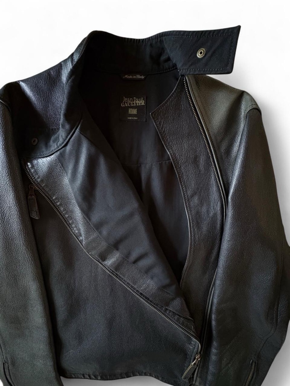 90s Jean Paul Gautier Homme Black Leather Cafe Racer Jacket VTG Authentic 21x25 - Picture 6 of 8